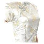 激安・チャイナドレス・コスプレ・袖付ロング・薔薇（白）【Mサイズ】華やかでかわいい薔薇柄。韓流よりも中国ブーム！？送料無料。　