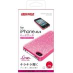 ショッピングiPhone4S iBUFFALO iPhone4S iPhone4 両対応 デザインハードケース液晶保護フィルム付 ピンク BSIP11PCHKPK