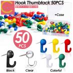 ショッピングプティプラ 画鋲 壁掛けフック 50個セット 穴が目立たない 強力 石膏ボード ピン 壁 カラフル クリア ブラック 黒 額縁 絵画 ピンフック 賃貸 壁掛け 天井 フック付き