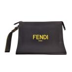  Fendi клатч Flat тонкий 7VA491 кожа черный оттенок желтого прекрасный товар модные аксессуары [ подлинный товар гарантия ]