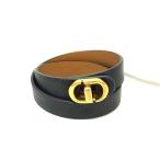 ショッピングファッションセール対象商品 クリスチャンディオール ブレスレット - レザー - ロゴ ターンロック 2連 ゴールド金具 ブラック【本物保証】