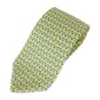 美品 サルヴァトーレ フェラガモ ネクタイ イエロー系 マルチカラー シルク100％ メンズ 鳥柄 総柄【本物保証】