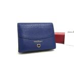 フェラガモ 財布 ガンチーニ レザー 220260 二つ折り 財布 ブルー ブラック 折財布 カード入れ サイフ【本物保証】
