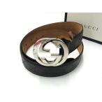 ショッピングファッションセール対象商品 グッチ ベルト インターロッキングG グッチシマ 411924 シルバー金具 ブラック メンズベルト【本物保証】