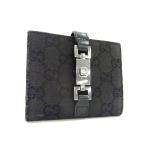 ショッピングＧＧキャンバス グッチ 財布 ジャッキー GGキャンバス×レザー 035 2888 2129 二つ折り財布 シルバー金具 ブラック【本物保証】