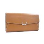 カルティエ 財布 Cドゥ カルティエ レザー - 二つ折り長財布 シルバー金具 ブラウン ロングウォレット【本物保証】