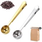 LIKENNY コーヒーメジャースプーン 約10g 2個入り ステンレス鋼 クリップ付き ミルク粉末 スパイス 小麦粉 お茶 調味料スプーン 多機能 キッチン用品