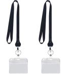 YOUOWO 名札・ホルダー 吊り下げ名札用リール IDカードホルダーネックストラップリールクリップ キーホルダー 伸びる ブラック 横 2枚セット