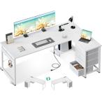 AODK ゲーミングデスク 引き出し4杯付き パソコンデスク コンセント付き l字デスク デスク 机 幅155*110 pcデスク 棚付き desk 収納 オフィスデスク 仕事用 在宅