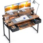 ODK パソコンデスク キーボードスライダー付き 幅120cm ゲーミングデスク 机 pcデスク 引き出し2杯付き モニター台付き おしゃれ 省スペース 一人暮らし 在宅ワ