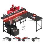 ショッピングパソコンデスク Maihail l字デスク LEDライト付き ゲーミングデスク パソコンデスク 幅155*110cm コーナーデスク デスクトップラック調節可能 L字型 黒い