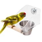 鳥 餌入れ 浅型 飛び散らない ステンレス エサ入れ 水入れ 止まり木付き ケージ 固定式 バードフィーダー インコ 小鳥 えさ皿 餌台 餌箱 文鳥 セキセイインコ 餌