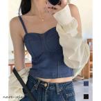 デニム風キャミ ビスチェ バックレースゆうパケット