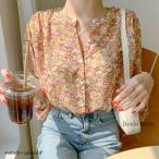 ブラウス レディース 半袖 シャツ 花柄 シフォン プルオーバー Vネック フレア袖 ゆったり 秋 母の日 ひんやり 体型カバー きれいめ 可愛い