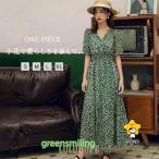 リゾートワンピ　ハワイアン　ワンピース　夏　シフォン　ロングワンピース　半袖　マキシワンピ　マキシワンピース リゾートワンピース　花柄　Vネック