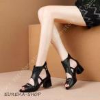 グラディエーターサンダル レディース 太ヒール 大きいサイズ 黒 歩きやすい 通勤 ブーツサンダル オープントゥ 5.5cm 疲れない ハイカット バックジッパー