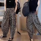 ヒョウ柄パンツ レディース レオパード パンツ ウエストゴム 夏 薄手 ズボン サルエルパンツ ヒョウ柄 レオパード柄 アニマル柄 ポケット カジュアル 大人可愛い
