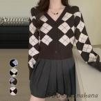 ショッピングアーガイル アーガイル柄 ニットカーディガン レトロ