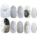 モノトーン  白 黒 和柄 菊 ネイルチップ