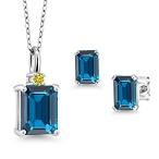 Gem Stone King 4.06 Ct London Blue Topaz 925 Sterling Silver Pendant with C