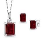 Gem Stone King 4.25 Ct Octagon Red Garnet 925 Sterling Silver Pendant with