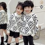 最終値下げ！ニットトップス ニットセーター 女の子 可愛い キッズ クルーネック 幾何学模様 セーター 冬秋(n)