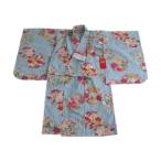 【5〜6才】「撫松庵」仕立て上がり子供浴衣 花丸ストライプ ブルー/ 110cm