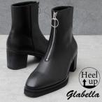 glabella ヒールブーツ メンズ ショートブーツ リングブーツ 黒 ブラック フロントジップ リングジップ ハイヒールブーツ トレンド ミニマル