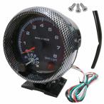 車 汎用 タコメーター rpm 回転数 カーボン調 ブラック 黒 LED ホワイト 60mm ブラックパネル エンジン ワーニング 機能搭載