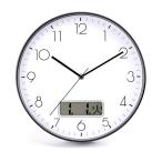 掛け時計 電波時計 直径30cm 静音設計 連続秒針 日付・曜日表示 おしゃれ 壁掛け時計 ブラック