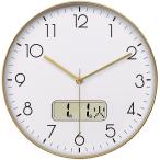 Nbdeal 掛け時計 アナログ おしゃれ 静音 日付 曜日表示 直径30cm 壁掛け 時計 北欧 連続秒針 LCD-ゴールド F-2794