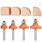 Akylin 4本セット ボーズ面ビット トリマービット 面取りビット 丸面ビット 6mm軸 超硬刃 ルータービット ボーズ面 面取り ギンナン