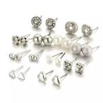Yahoo! Yahoo!ショッピング(ヤフー ショッピング)ピアス シルバーカラー 12セット 6mm 8mm 10mｍ 12ｍｍサイズ パール ハートモチーフ ジルコニア お買い得 セット スタッド ピアス