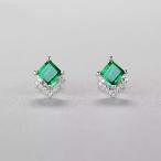 Yahoo! Yahoo!ショッピング(ヤフー ショッピング)ピアス シルバー925 スクエア エメラルドカラー キュービックジルコア スタッド ピアス