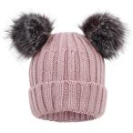 レディース冬用ニットポンポン付きビ...