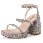 ショッピングhavaianas 【並行輸入品】Ouepiano Women's Heeled Sandals Platform Rhinestone Square Toe C