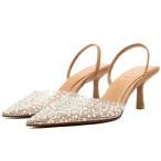 ショッピングhavaianas 【並行輸入品】ATBELL Women's Clear Slingback Heels Pointed Toe Pearl Kitten Mi