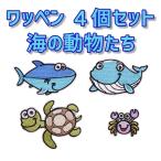 ワッペン アップリケ 保育園 幼稚園 海の生き物 お得な4点セット ダイナソー  dinosaur イルカ クジラ ウミガメ カニ