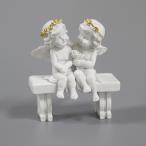 エンジェル 天使 可愛い バラ一輪 ベンチ ラブラブ天使 薔薇 バラ 薔薇冠 星冠 ホワイト ゴールド 368102