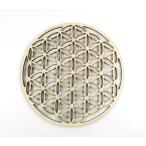 フラワーオブライフ コースター 丸型 直径10cm 神聖幾何学図形 木製 バスウッド 台座にも インテリアにも fol183