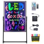 【目を引く大画面】60x80cm LED ライティングボード 光る手書き看板 マーカー8色付き 自立式 壁掛け 2WAY 強化ガラス リモコン付き