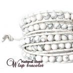 Yahoo! Yahoo!ショッピング(ヤフー ショッピング)ホワイトターコイズ＆ホワイトレザー・ぐるぐる巻き モロッコ風エスニック ストーン ラップブレスレット/NO12