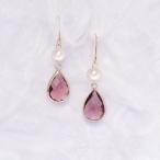 ピアス レディース コットンパール パープル エメラルドグリーン ガラス  日本製 30代 40代 50代