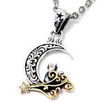 シルバー925ペンダントネックレスムーン三日月キャットネコ猫フォーリングス...