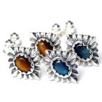 シルバー925スタッドピアスサンシャイン太陽光ひし形シンプル天然石メンズ「...