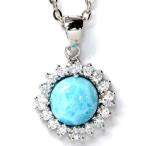 シルバー925ペンダントネックレス天然石ラリマークリアジルコニアフラワー花...