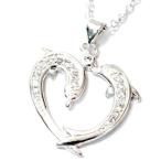 ショッピングペア カップル ドルフィン イルカ ペア カップル ハート クリアジルコニア ホワイトシルバーカラー レディース ペンダント ネックレス