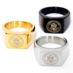 アメリカ 陸軍 アーミー イーグル 鷲 スター 星 エンブレム 紋章 ステンレス メンズ リング 指輪 「ゴールド/シルバー/ブラック」