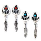 インディアンジュエリースタッドピアス天然石ターコイズコーラルベアパウ熊手フ...