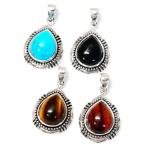 ショッピングあずき茶 インディアンジュエリー ネックレス 天然石 ターコイズ オニキス タイガーアイ レッドタイガーアイ 銀の玉飾り シルバー925 「青/黒/茶/赤茶」